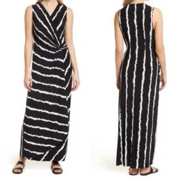 Tommy Bahama "Clara" Faux Wrap Black/White Tie-Dye Maxi Dress XL - Picture 1 of 9